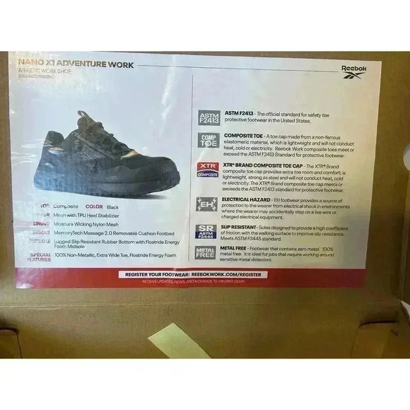 Reebok Women’s Nano X1 Adventure Work Black Safety Sneakers Composite Toe 7M NIB - Picture 11 of 12